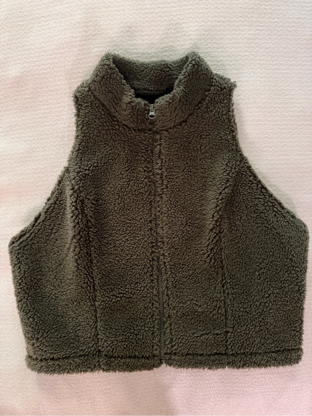 SHEIN Olive Green Sherpa Zip-Up Vest